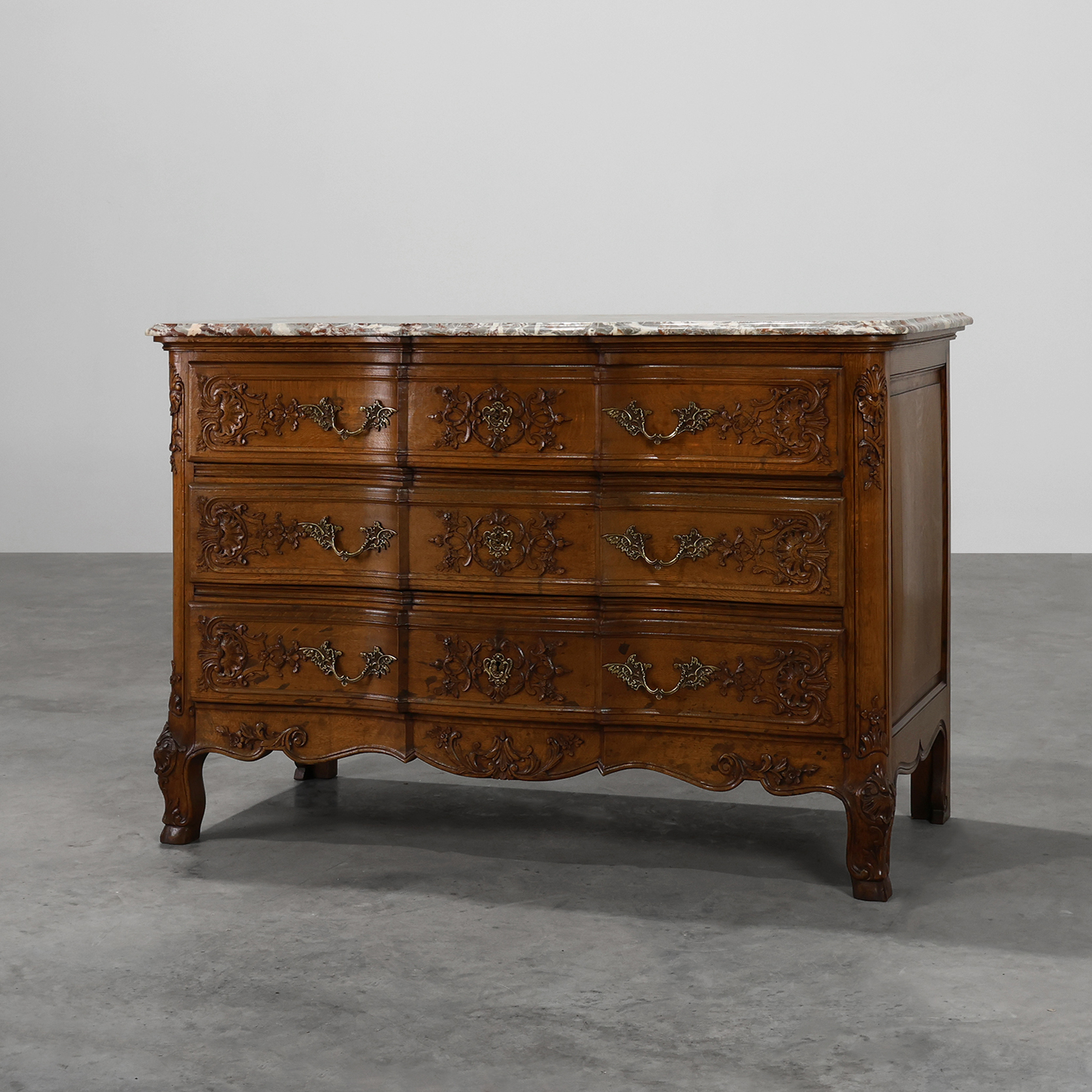 18th Century Louis XV Oak and Marble Chest of Drawers, France-img